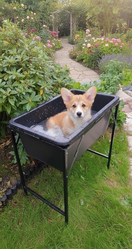Raised dog wash station - dog,